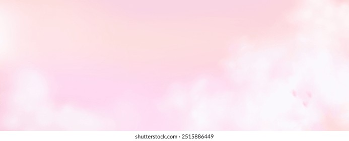 Panorâmico abstrato rosa azul céu fundo. Paisagem com nuvens fofas. Fundo de paraíso de fantasia gradiente.