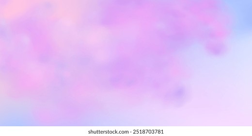 Panoramic abstract pink blue sky background. Skyscape with fluffy clouds. Gradient fantasy paradise background.