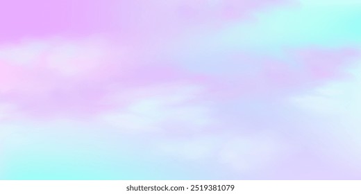 Panorâmico abstrato rosa azul céu fundo. Paisagem com nuvens fofas. Fundo de paraíso de fantasia gradiente.
