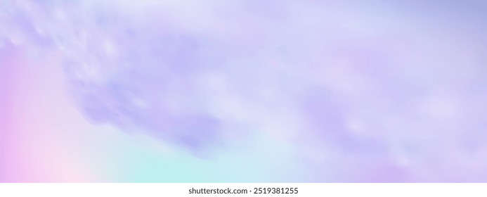 Panoramic abstract pink blue sky background. Skyscape with fluffy clouds. Gradient fantasy paradise background.