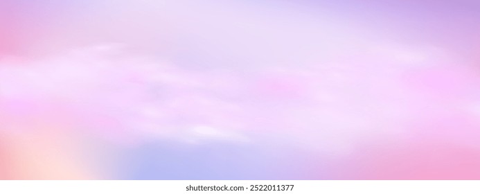 Panorâmico abstrato rosa azul céu fundo. Paisagem com nuvens fofas. Fundo de paraíso de fantasia gradiente.