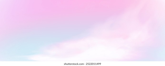 Panorâmico abstrato rosa azul céu fundo. Paisagem com nuvens fofas. Fundo de paraíso de fantasia gradiente.