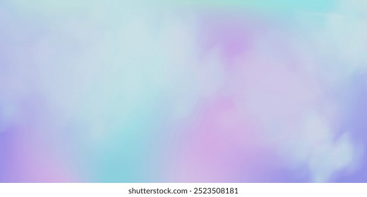 Fondo de cielo azul rosado abstracto panorámico. Skyscape con nubes esponjosas. Fondo de paraíso de fantasía degradado.