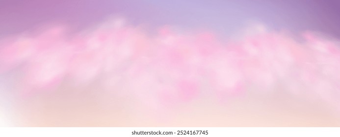 Panoramic abstract pink blue sky background. Skyscape with fluffy clouds. Gradient fantasy paradise background.