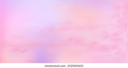 Fondo de cielo azul rosado abstracto panorámico. Skyscape con nubes esponjosas. Fondo de paraíso de fantasía degradado.