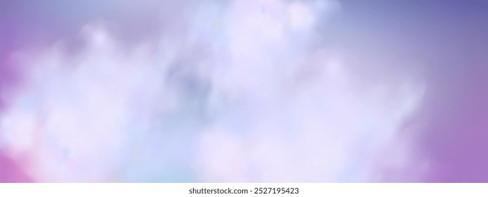 Panoramic abstract pink blue sky background. Skyscape with fluffy clouds. Gradient fantasy paradise background.