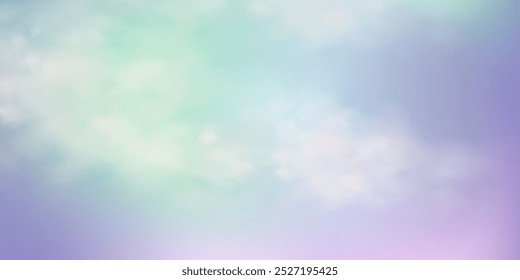 Panorâmico abstrato rosa azul céu fundo. Paisagem com nuvens fofas. Fundo de paraíso de fantasia gradiente.