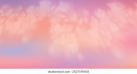 Panoramic abstract pink blue sky background. Skyscape with fluffy clouds. Gradient fantasy paradise background.