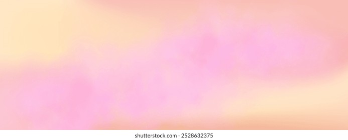 Panoramic abstract pink blue sky background. Skyscape with fluffy clouds. Gradient fantasy paradise background.