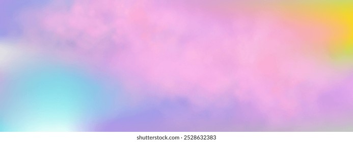 Panoramic abstract pink blue sky background. Skyscape with fluffy clouds. Gradient fantasy paradise background.