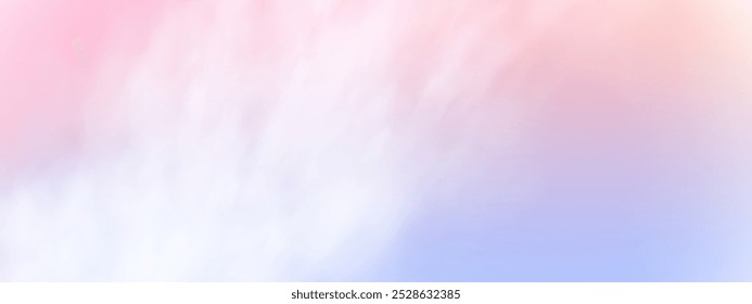 Panoramic abstract pink blue sky background. Skyscape with fluffy clouds. Gradient fantasy paradise background.
