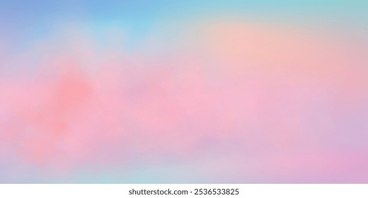 Panorama abstrakter rosafarbener blauer Himmelhintergrund. Skyscape mit flauschigen Wolken. Farbverlauf Fantasy Paradies Hintergrund.