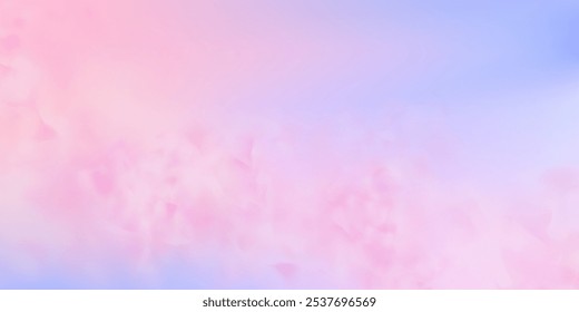 Panoramic abstract pink blue sky background. Skyscape with fluffy clouds. Gradient fantasy paradise background.
