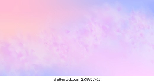 Fondo de cielo azul rosado abstracto panorámico. Skyscape con nubes esponjosas. Fondo de paraíso de fantasía degradado.