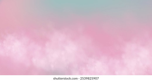 Panoramic abstract pink blue sky background. Skyscape with fluffy clouds. Gradient fantasy paradise background.