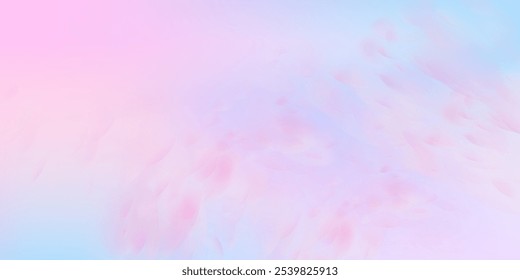 Panoramic abstract pink blue sky background. Skyscape with fluffy clouds. Gradient fantasy paradise background.