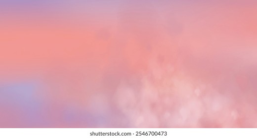 Panoramic abstract pink blue sky background. Skyscape with fluffy clouds. Gradient fantasy paradise background.