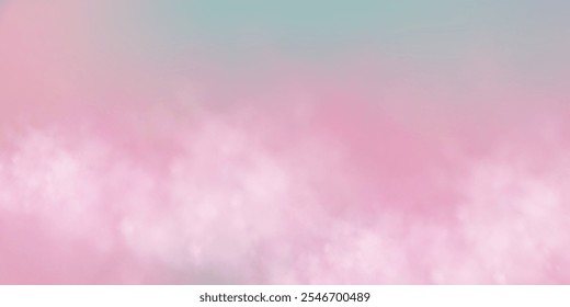 Panoramic abstract pink blue sky background. Skyscape with fluffy clouds. Gradient fantasy paradise background.