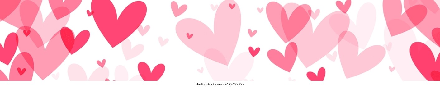 Panorámica de los corazones en tonos rosas sobre un fondo blanco. Ilustración del vector