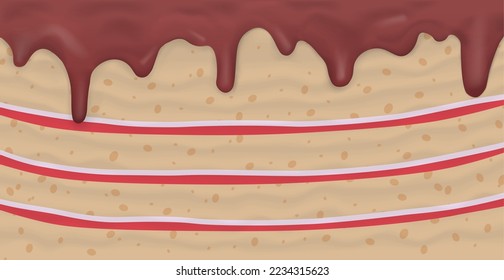 Panoramic background layer cake, food texture - Vector illustration