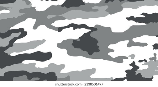 Panoramic background texture military khaki winter white camo - Vector illustration