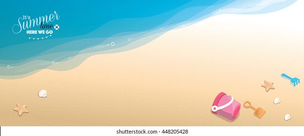 Panoramic banner beach vector background - top view