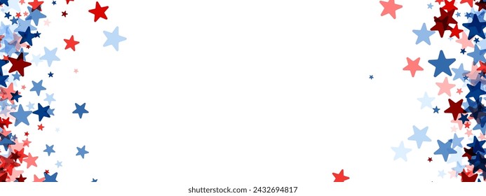 A panoramic banner with a dense border of falling stars in shades of red and blue, creating a vibrant patriotic theme
