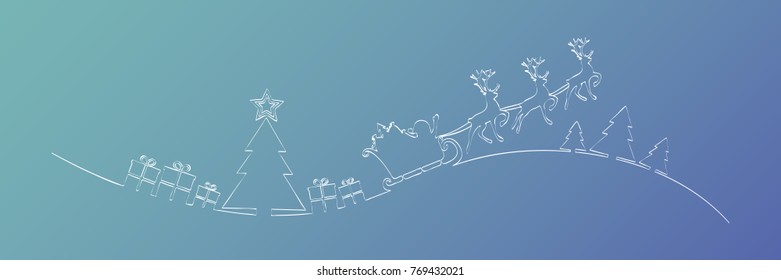 Panoramic banner with hand drawn Christmas landscape. Vector.