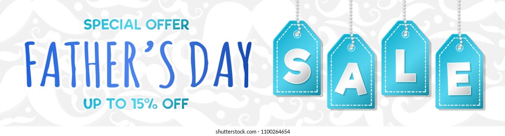 Panoramic banner with mustaches for Father's Day Sale. Vector.