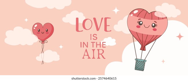 Panoramic banner for Valentine's Day. Love is in the air. Background for poster, celebration, website, printing. Vector graphics.