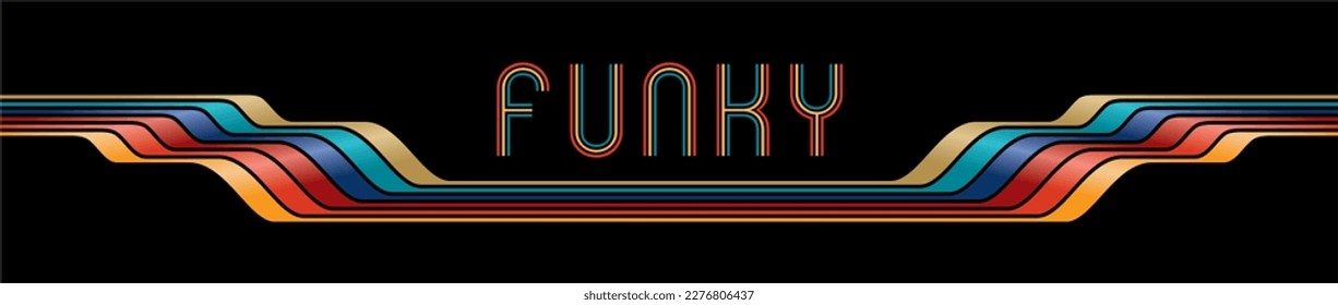Panoramic banner with wavy metallic colorful looking underline. Vector illustration.