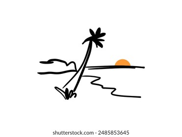 Panoramic beach view. Vector illustration