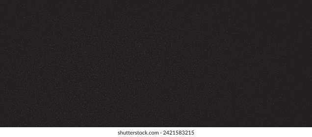 Panoramic black metal background and grain texture. Abstract black grain noise texture. Dark grunge surface. Black dotted background. Vector illustration