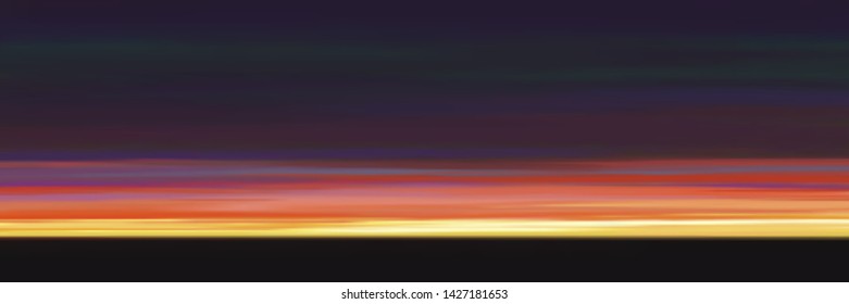Panoramic bright colorful sunset. Vector illustration.
