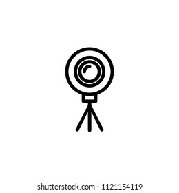 Panoramic camera line icon. Video, photo, device, tripod. Virtual reality concept. Can be used for topics like virtual tour, electronic equipment, 3d technology