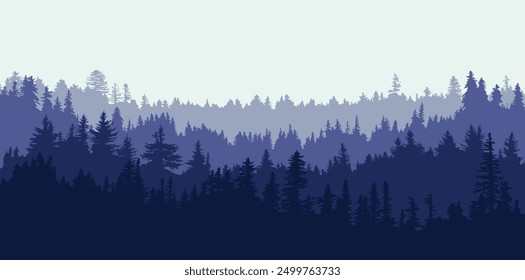 Panoramic caniferous woodland silhouette background