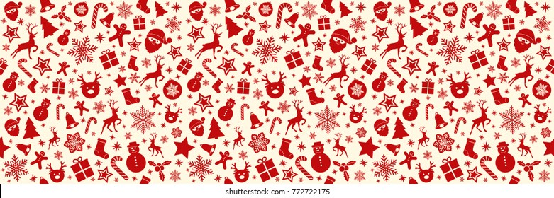 Panoramic Christmas background with ornaments. Vector.