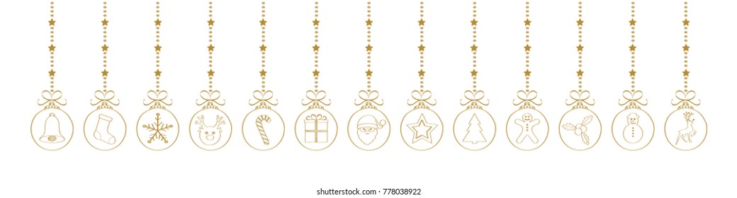 Panoramic Christmas decoration with hand drawn elements. Vector.