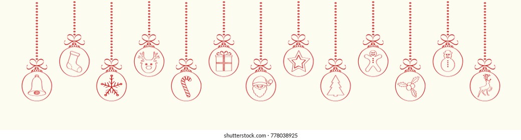 Panoramic Christmas decoration with hand drawn elements. Vector.