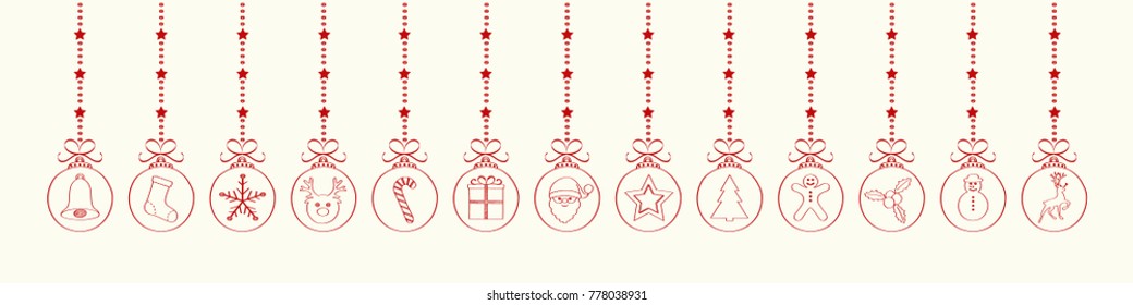 Panoramic Christmas decoration with hand drawn elements. Vector.