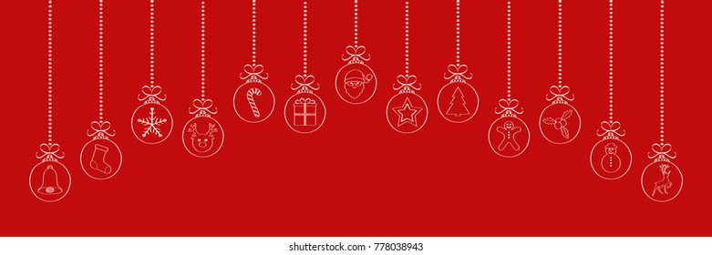 Panoramic Christmas decoration with hand drawn elements. Vector.