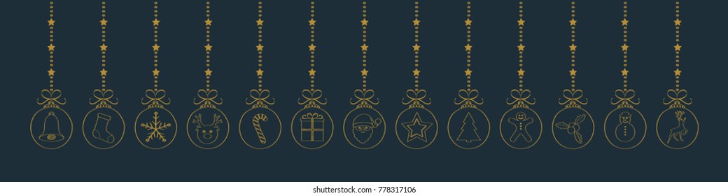 Panoramic Christmas decoration with hand drawn elements. Vector.