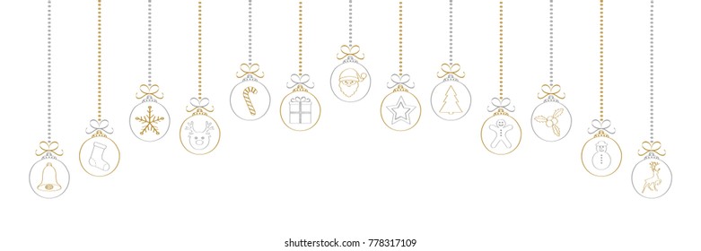Panoramic Christmas decoration with hand drawn elements. Vector.