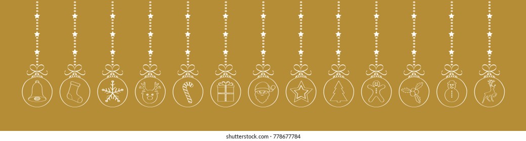 Panoramic Christmas decoration with hand drawn elements. Vector.
