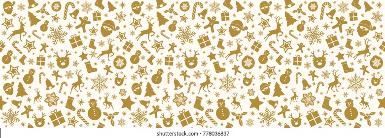 Panoramic Christmas pattern with ornaments. Vector.