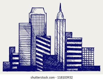 Panoramic city. Doodle style