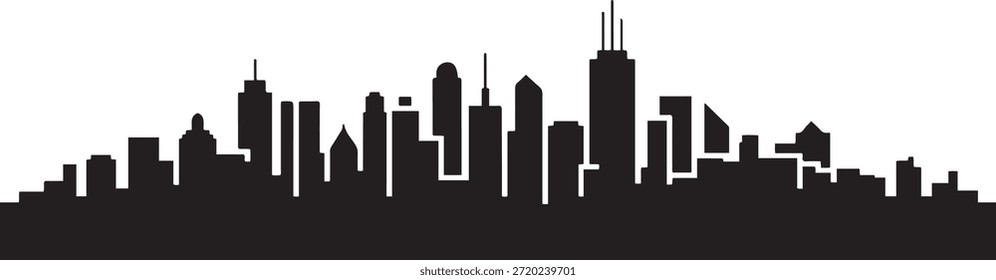 Póster panorámico del horizonte de la ciudad. Silueta negra del Vector del diseño
