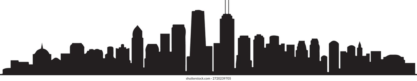 Póster panorámico del horizonte de la ciudad. Silueta negra del Vector del diseño
