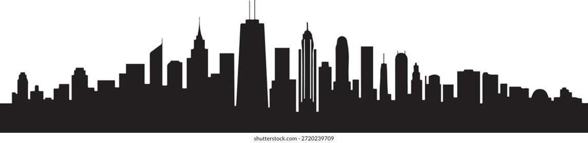 Póster panorámico del horizonte de la ciudad. Silueta negra del Vector del diseño
