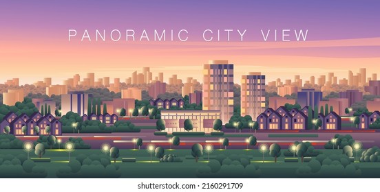 Panoramic city view. City vector illustration.